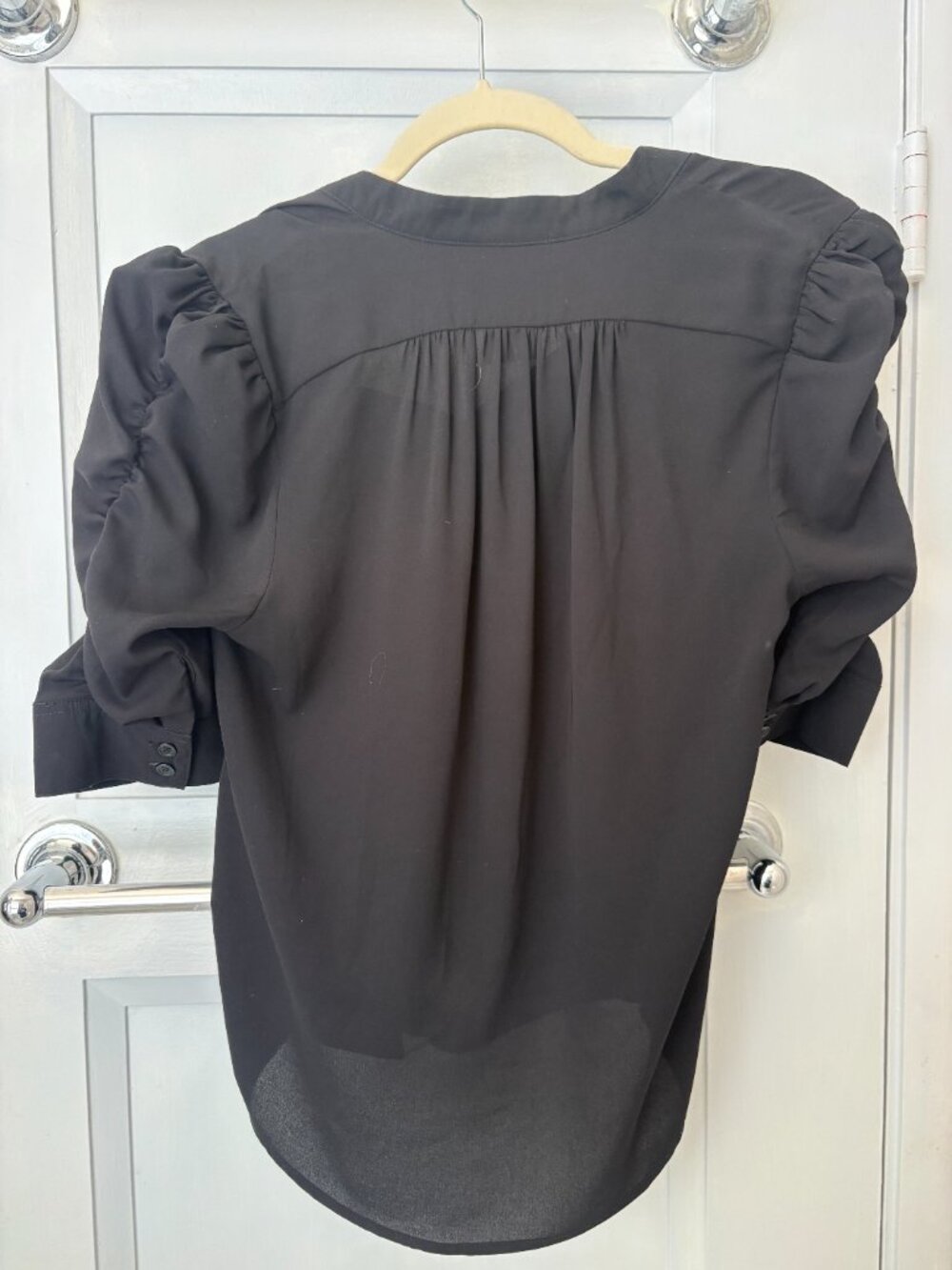 Muche et Muchette Black Puff Sleeve Button Blouse S/M - Picture 3 of 3